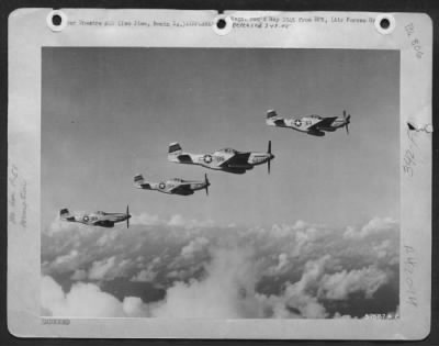 North American > North American P-51 Mustang Fighters Escorting Boeing B-29 Superfortresses. Iwo Jima.