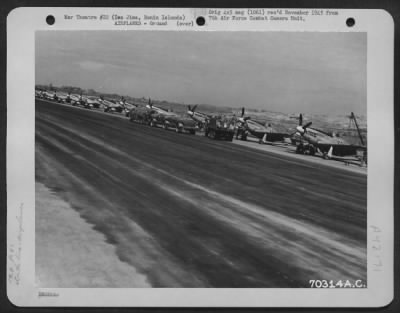 Thumbnail for North American > Sleek North American P-51 "Mustangs" Parked Along The Number 2 Strip On Iwo Jima In The Bonin Islands.  March 25, 1945.