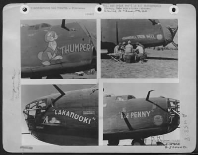 Thumbnail for ␀ > Composite Photo Of Nicknames On Consolidated B-24S.  'Thumper', 'Snowball From Hell', 'Lakanooki' And 'The Bad Penny'.  China-Burma-India.