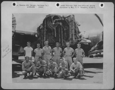Consolidated > The B-29 Takes It!  Capt. James Pearson And His Crew Of The 881St Bomb Sqd., 500Th Bomb Gp., 73Rd Bomb Wing Based On Saipan, Brought This Plane In From Tokyo Over 1500 Miles Of Water Thru Adverse Weather And Darkness With Two Engines Out On One Side.  The