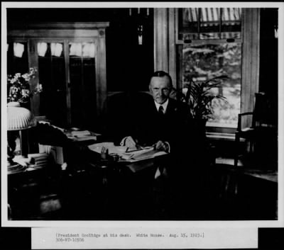 1923 > President Coolidge at his desk, White House, Washington, D. C.
