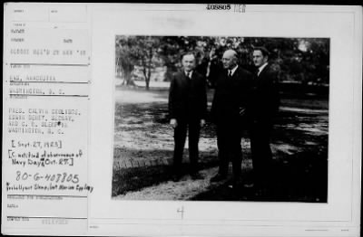 1923 > President Coolidge with Denby, Slemp or Eppley and Roosevelt