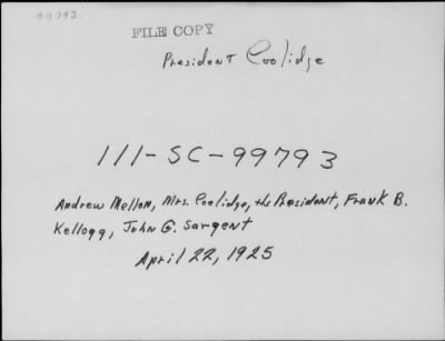 1925 > Andrew Mellon, Mrs. Coolidge, Pres. Coolidge, Frank B. Kellogg and John G. Sargent