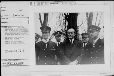 Thumbnail for 1927 > Pres. Coolidge, Cdr. Byrd and Mach. Bennett after presentation of Congressional Medal of Honor