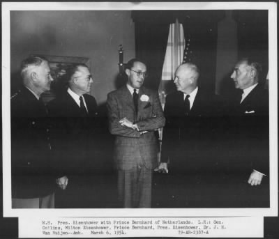 1954 > Prince Bernhard of Netherlands, Gen. Collins, Milton Eisenhower, and Dr. Van Ruijen
