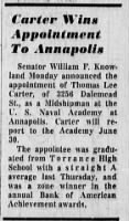 Carter Wins Appointment to Annapolis Torrance Herald 6 19 1958 Clip.png