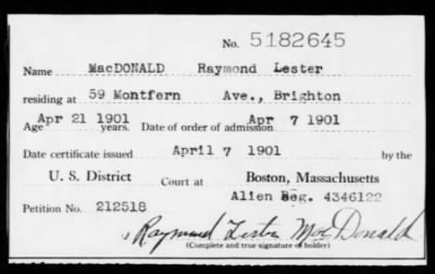 1901 > MacDONALD Raymond Lester