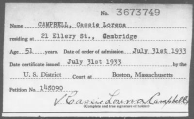 1933 > CAMPBELL, Cassie Lorena