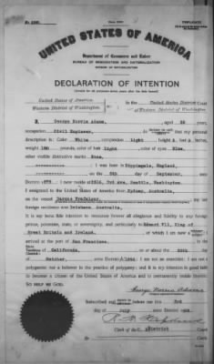 Thumbnail for Adams, George Norris > Declaration of Intention (1908)