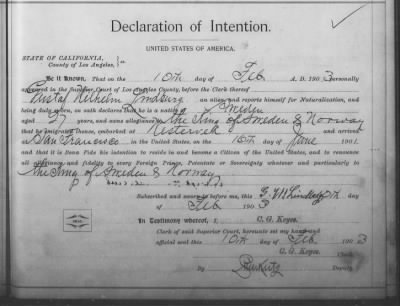 Thumbnail for Lindburg, Gustaf Wilhelm > Declaration of Intention (1903)