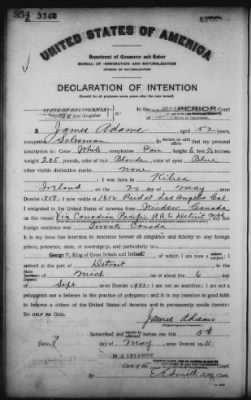 Thumbnail for Adams, James > Declaration of Intention (1911)