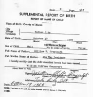 Supplemental Birth report, William Clifton Craycroft