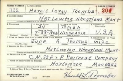 Harold Leroy > Toombs, Harold Leroy