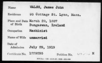 Thumbnail for 1919 > WALSH, James John