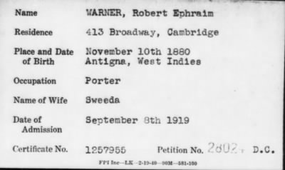 Thumbnail for 1919 > WARNER, Robert Ephraim