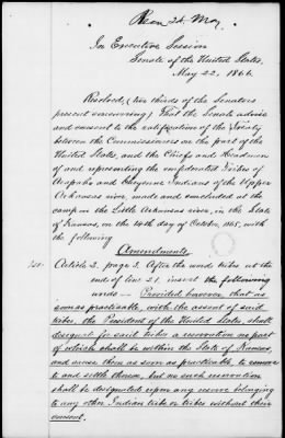 Oct. 10, 1865-Apr. 7, 1866 > 341 - Confederated Tribes of Arapaho and Cheyenne tribes of Indians at the Camp on the Little Arkansas River in the State of Kansas, October 14, 1865; and assent to amendments, November 10 and 19, 1866.