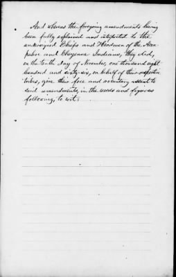 Oct. 10, 1865-Apr. 7, 1866 > 341 - Confederated Tribes of Arapaho and Cheyenne tribes of Indians at the Camp on the Little Arkansas River in the State of Kansas, October 14, 1865; and assent to amendments, November 10 and 19, 1866.