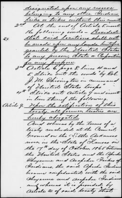 Oct. 10, 1865-Apr. 7, 1866 > 341 - Confederated Tribes of Arapaho and Cheyenne tribes of Indians at the Camp on the Little Arkansas River in the State of Kansas, October 14, 1865; and assent to amendments, November 10 and 19, 1866.