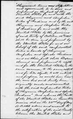 Oct. 10, 1865-Apr. 7, 1866 > 341 - Confederated Tribes of Arapaho and Cheyenne tribes of Indians at the Camp on the Little Arkansas River in the State of Kansas, October 14, 1865; and assent to amendments, November 10 and 19, 1866.