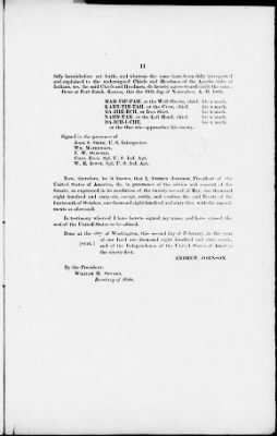 Oct. 10, 1865-Apr. 7, 1866 > 341 - Confederated Tribes of Arapaho and Cheyenne tribes of Indians at the Camp on the Little Arkansas River in the State of Kansas, October 14, 1865; and assent to amendments, November 10 and 19, 1866.