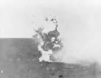 Thumbnail for Andres de Jesus (Jesse) Serrato Lopez  USS Columbia CL 56 (Cruiser) is engulfed in flames as a kamikaze hits-640x497.jpg