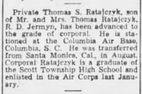 Ratajczyk, Thomas S_Times Tribune_Scranton. PA_Sat_05 Sept 1942_Pg 9.JPG