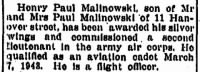 Malinowski, Henry P_Springfield Republican, MASS_Wed_16 Feb 1944_Pg 2.JPG