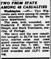 Mark's wounded announcement The Oshkosh Northwestern (Oshkosh, Wisconsin) 8 Feb 1943, Mon Page 3.jpg