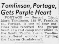 Mark's Purple Heart announcement Wisconsin State Journal (Madison, Wisconsin) 25 Oct 1943, Mon Page 14.jpg