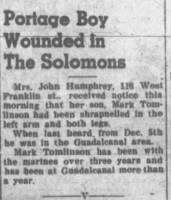 Mark's Guadalcanal wound announcement Portage Daily Register (Portage, Wisconsin) 2 Feb 1943, Tue Page 1.jpg