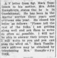 Mark's Guadalcanal announcement Portage Daily Register (Portage, Wisconsin) 29 Dec 1942, Tue Page 2.jpg