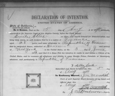 Allec, Emile > Declaration of Intention (1890)