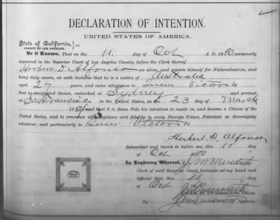 Alfonso, Herbert D > Declaration of Intention (1890)