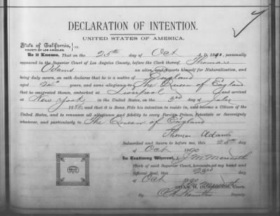 Thumbnail for Adams, Thomas > Declaration of Intention (1890)