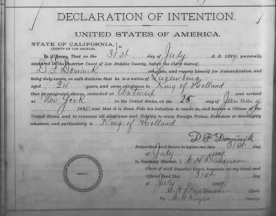 Dominick, D F > Declaration of Intention (1889)