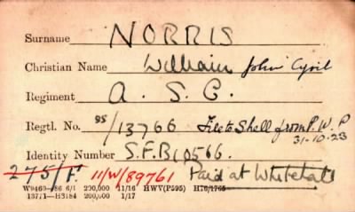 Thumbnail for 169/0629/NOR-NOR > Norris, William John Cyril (Ss/13766)