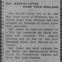 Edinburg Daily Courier (Edinburg, Indiana) _SGT. Marvin Lutes Home From England,_ 14 Sep 1944..jpg