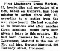 Thumbnail for Mariotti.Bruno.J.Newspaper.Ironwood.MI.Times.05.Sep.1945.jpg