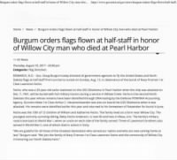 Thumbnail for FECHO-Burgum orders flags flown at half-staff in honor of Willow City man who died at Pearl Harbor North Dakota Office of the Governor