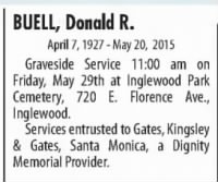 Obituary for Donald R. BUELL, 1927-2015 - The Los Angeles Times, CA, 28May2015.jpg