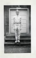 Grandpa in Army, maybe in front of his barracks, WW2 from Tanya Daufel Schmid on Ancestry
