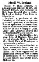 Merrill W Englund obituary, Evening Star, Washingon DC, 1976-11-03