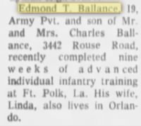 Ballance, Edmond Tello, PFC