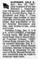 Obituary for DALE E KLEPINGER - St Louis Post-Dispatch, MO, 03Dec1997