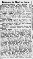 Mayo C. Onken- Wedding license Des Moines Tribune, Iowa, Feb 26, 1944.jpg