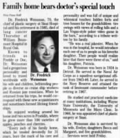 Obituary for Fredrick Weissman, Detroit Free Press, MI, 10Oct1994