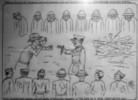 CUTLER - Hoten POW Camp Liberation - 20 Aug 1945 cartoon by POW Malcolm Fortier-drrobertfrew_com