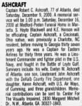Robert C Ashcraft obituary, The Atlanta Constitution Atlanta, Georgia 13 Dec 2000