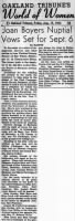 Ray Wilson Flickinger bride, Oakland Tribune Oakland, California 15 Aug 1952