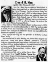 Daryl H Sim, Obituary - Statesman Journal, Salem, Oregon 23Feb2007